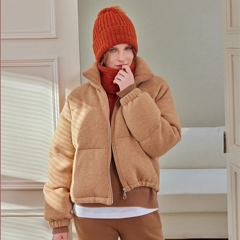 THEEASE舒适派羊绒羊毛混纺90白鹅绒服柔软舒适驼色休闲保暖