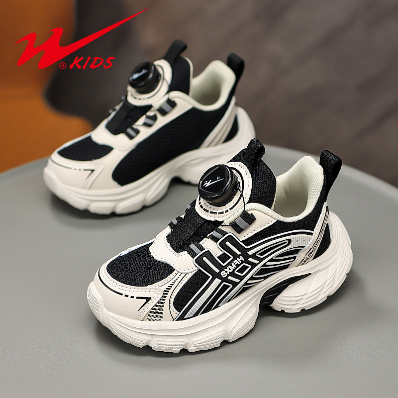 双星男童鞋子2025春秋新款网面透气运动鞋儿童皮面防水超轻跑步鞋