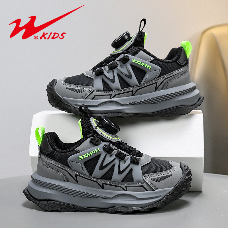 双星男童鞋子2025春秋新款皮面防水运动鞋儿童网面透气超轻跑步鞋