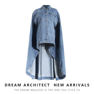 cowgirl 复古设计感宽松斗篷式 top Cowl coat 上衣女做旧牛仔外套