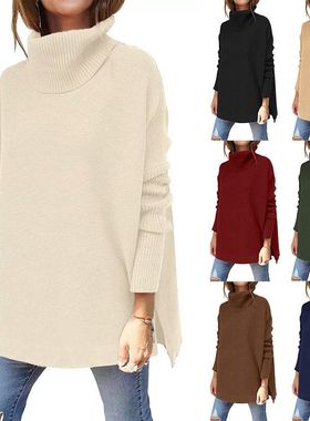 Turtleneck medium - length sweater高领毛衣蝙蝠袖中长款针织衫