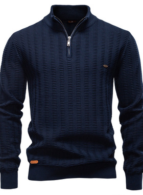 Half-zip stand-up collar sweater提花针织衫半拉链立领商务毛衣