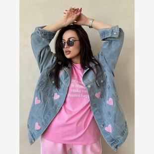 top愛心拼接外套寬松長袖 Jacket longsleeved denim 牛仔上衣 開衫