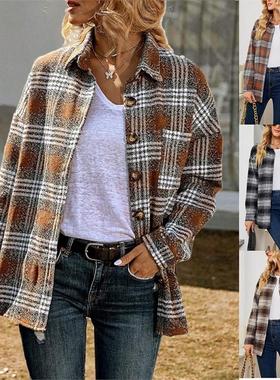 Women's checked shirt and woolen coat 秋冬格子衬衫毛呢外套女