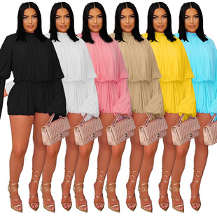 and 女裝 shorts shirt 上衣Longsleeved 純色荷葉邊短褲 圓領(lǐng)燈籠袖