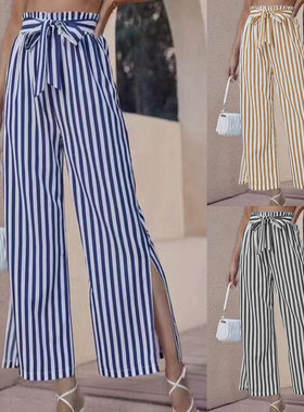 Loose casual split striped pants宽松休闲开叉条纹长裤阔腿裤子