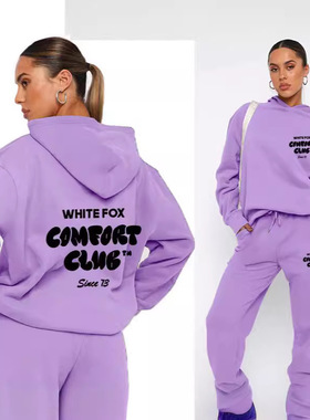 Casual hoodie pantsuit for women休闲舒适套头连帽卫衣长裤套装