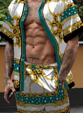 Short sleeve shirt 3D printed suit宽松短袖衬衫3D印花短裤套装