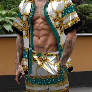 printed 套装 sleeve 3D印花短裤 shirt 衬衫 Short suit宽松短袖