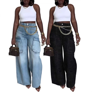 Women's workwear cargo pocket jeans 街头女装工装口袋牛仔裤子