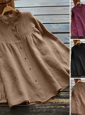 Casual long-sleeved ruffled shirt 女式荷叶边休闲长袖束腰衬衫