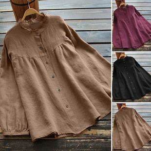 Casual long-sleeved ruffled shirt 女式荷叶边休闲长袖束腰衬衫