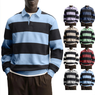 Long-sleeved striped T-shirt loose top 长袖条纹t恤男宽松上衣
