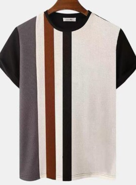 3Dprinted crewneck Short sleeve T-shirt民族3D印花圆领短袖T恤