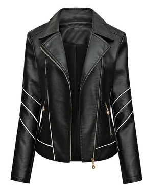 pu jacket large size leather for women修身pu夹克大码女式皮衣