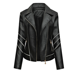 pu jacket large size leather for women修身pu夹克大码女式皮衣