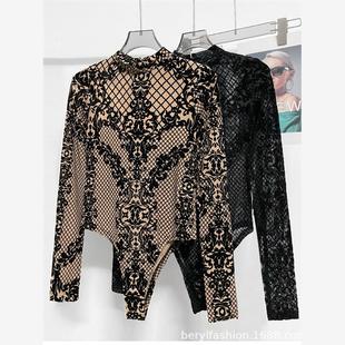 Lace base jumpsuit for women 修身长袖高端T恤蕾丝打底衫连体衣