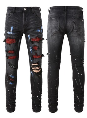 Ripped stretch jeans vintage black黑色破洞弹力复古高街牛仔裤