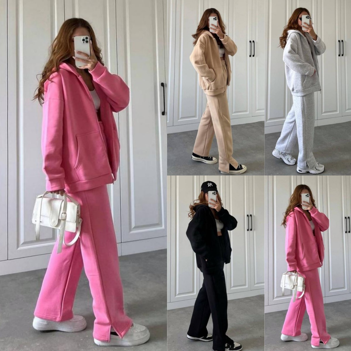 休闲套装纯色长袖连帽卫衣长裤