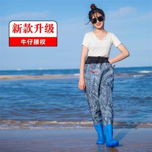 齐腰下水裤半身防水裤超轻耐磨捕抓鱼下半身一体种田水鞋养鱼女