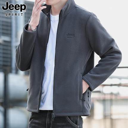 jeep官方正品秋冬新款抓绒衣男士加绒加厚摇粒绒开衫卫衣休闲外套