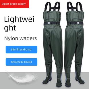 尼龙水叉渔夫牛津布靴子雨裤带雨鞋下水裤防水鞋连体全身涉水裤款