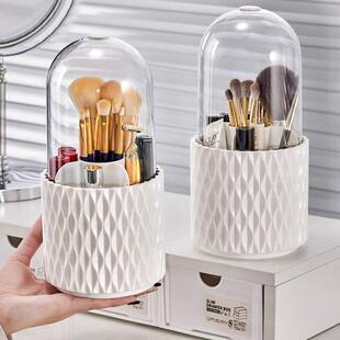 360-Degree Rotating Makeup Brush Storage Box with Glass Top