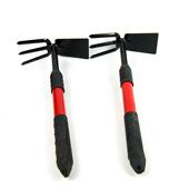 Dual Handle Tine Gardening Use and Shovel Red Rake Set
