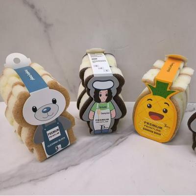 New Cartoon Fruit Cardboard Pattern Dishwashing Sponge, Kitc