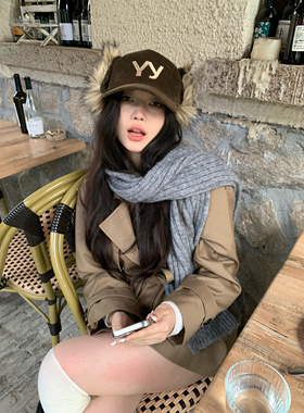 秋冬新款韩版加厚围巾配饰灰色时髦毛线编织围脖高级感保暖情侣