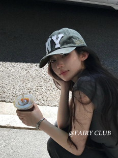 韩版街头复古水洗做旧NY破洞棒球帽显脸小百搭休闲遮阳鸭舌帽帽子