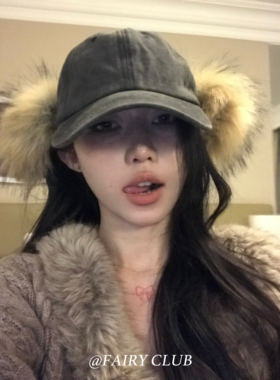 韩系复古毛毛棒球帽女秋冬新款显脸小鸭舌帽百搭街头休闲古着帽子