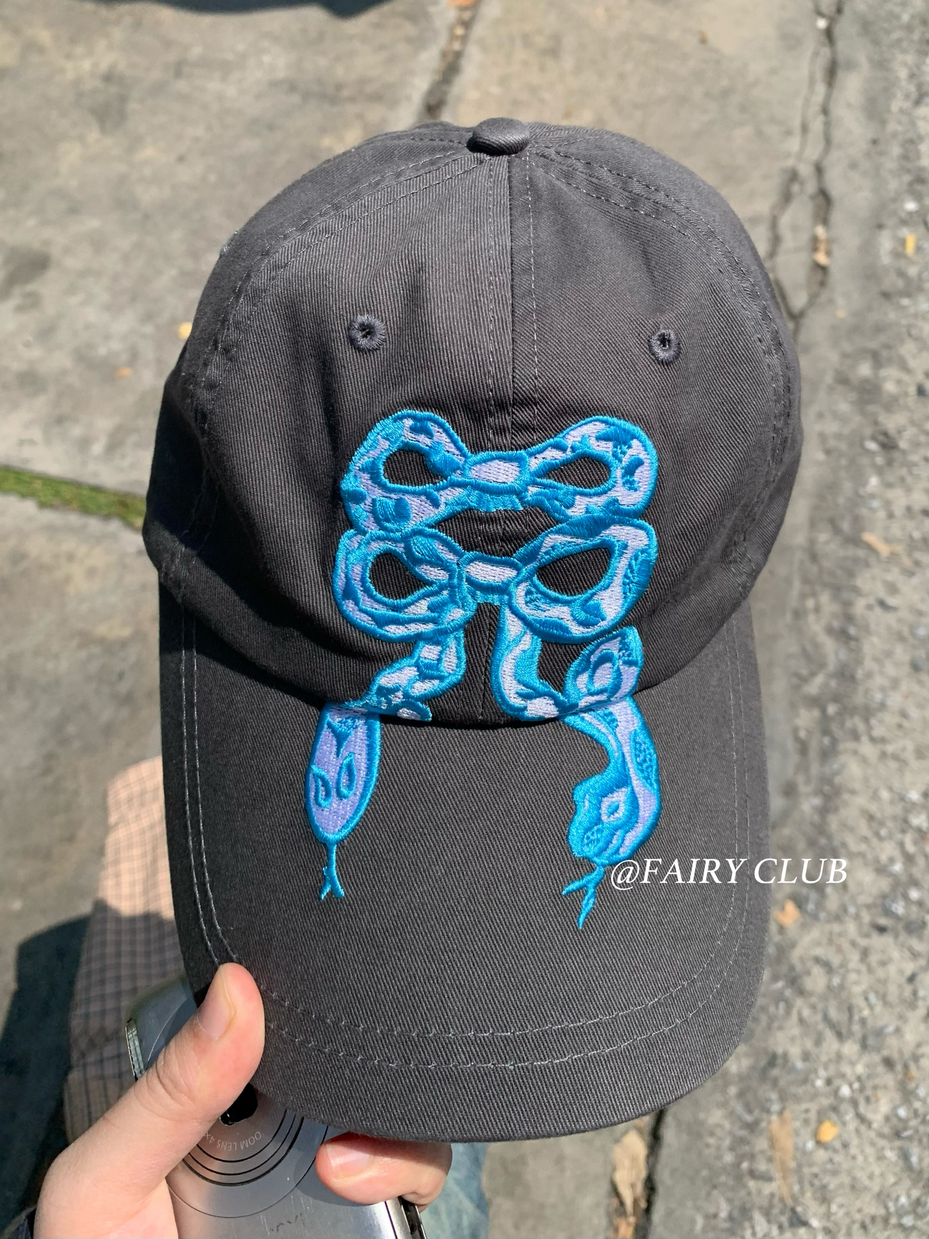 2025新款韩版小众蓝色蝴蝶结刺绣小蛇帽子ins爆款棒球防晒鸭舌帽