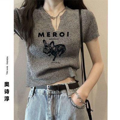 v领正肩短袖T恤女装夏季