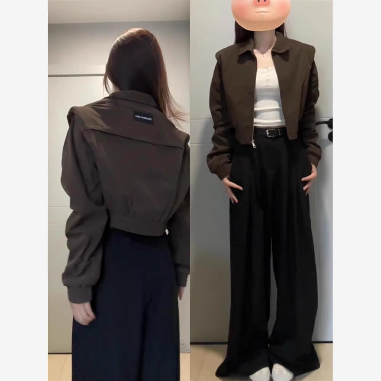 美式复古短款棕色夹克外套秋季2025新款翻领美拉德穿搭棒球服女潮