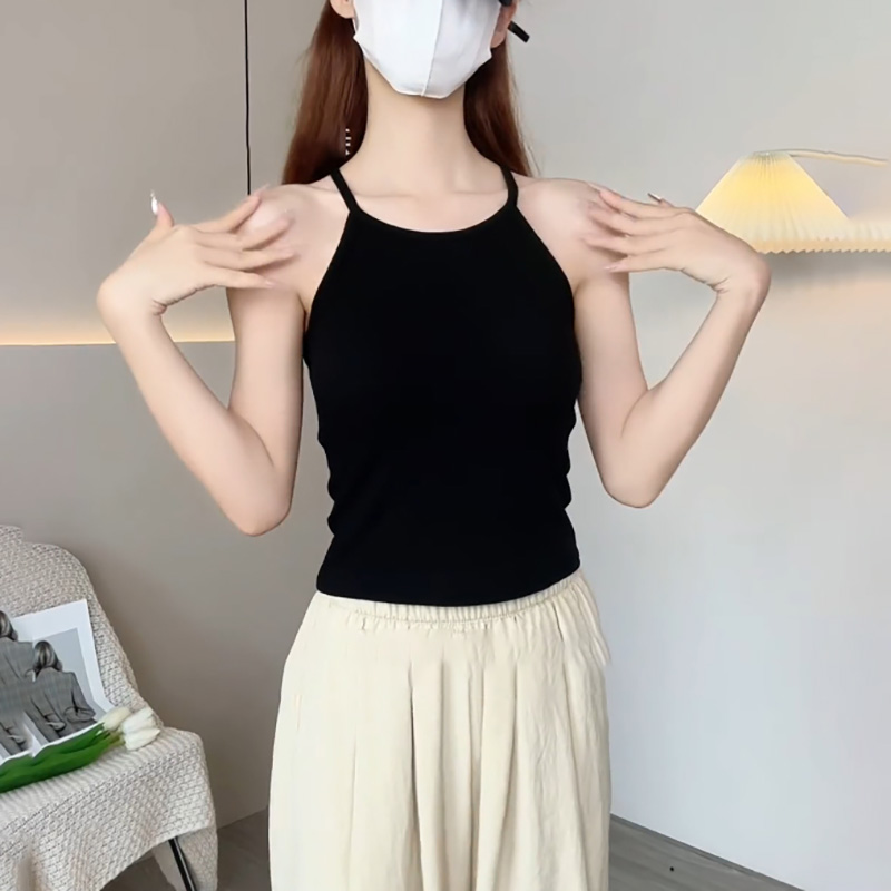 工字美背吊带背心外穿女夏季大码胖mm带胸垫运动打底白色内搭上衣