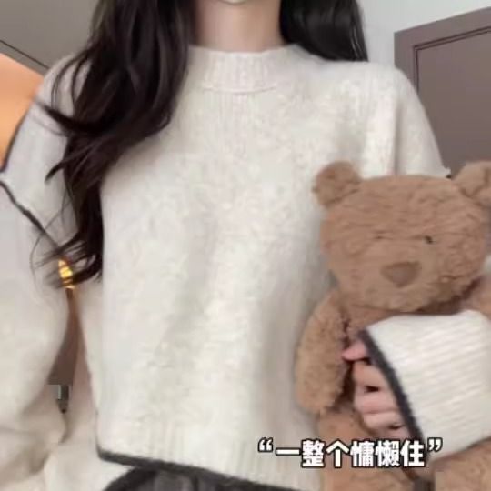 德菲蒂奥不规则撞色毛衣女新款秋冬宽松慵懒软糯高级感套头针织衫