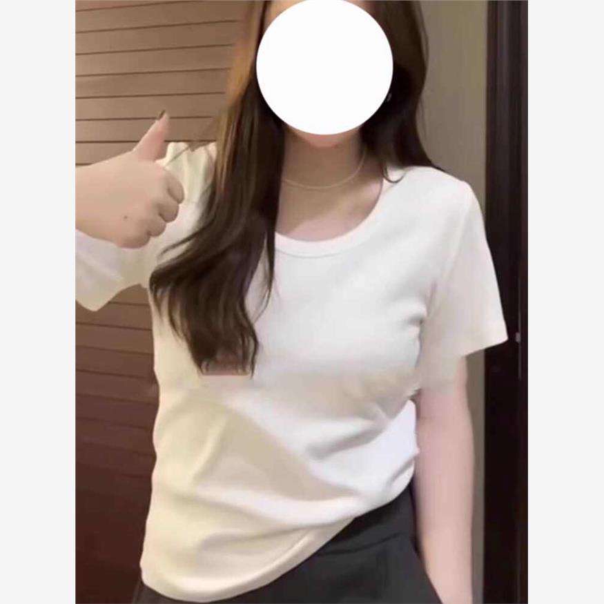 大码女装2025夏季新款遮肚子u领打底上衣胖mm显瘦白色正肩短袖t恤