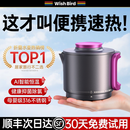 【德国品牌】便携式烧水壶家用折叠水壶旅行不锈钢小型电热保温恒