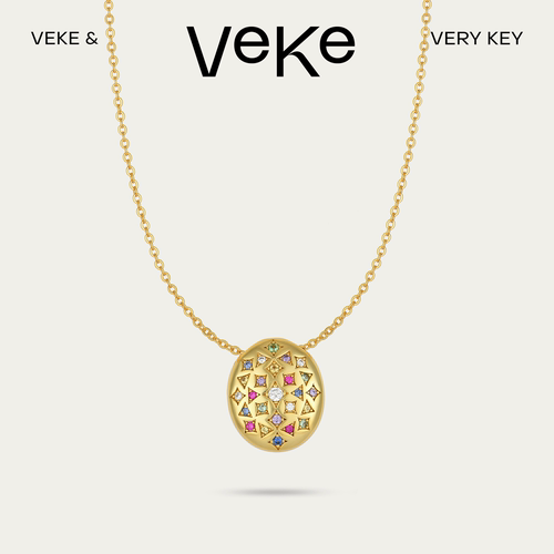 VEKE「质数」时尚潮流金色圆形吊坠女士项链NC18265A