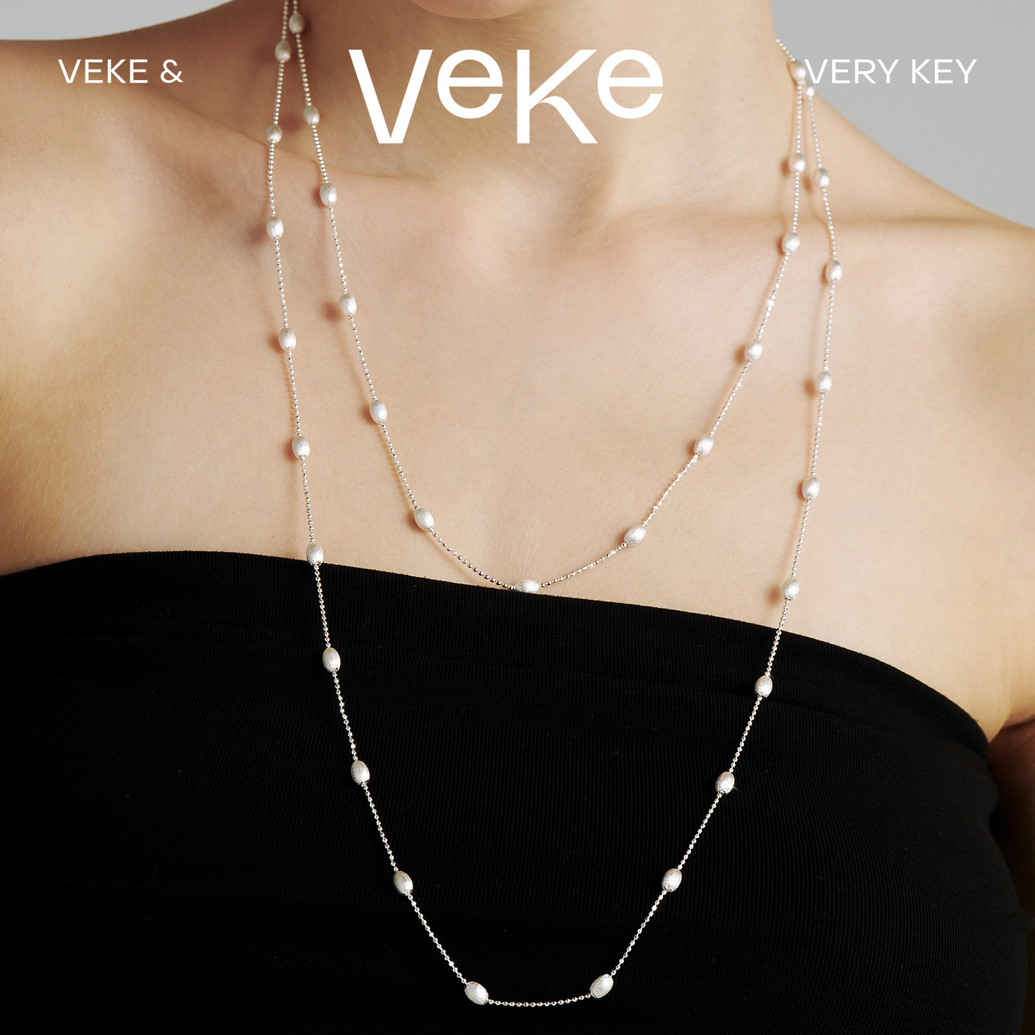 VEKE「月光曲」纯银项链法式精致气质叠戴925银长款项链NC18235