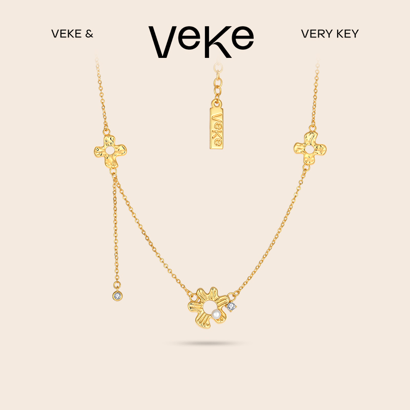 VEKE「浮梦花」项链女时尚设计感小众珍珠项链