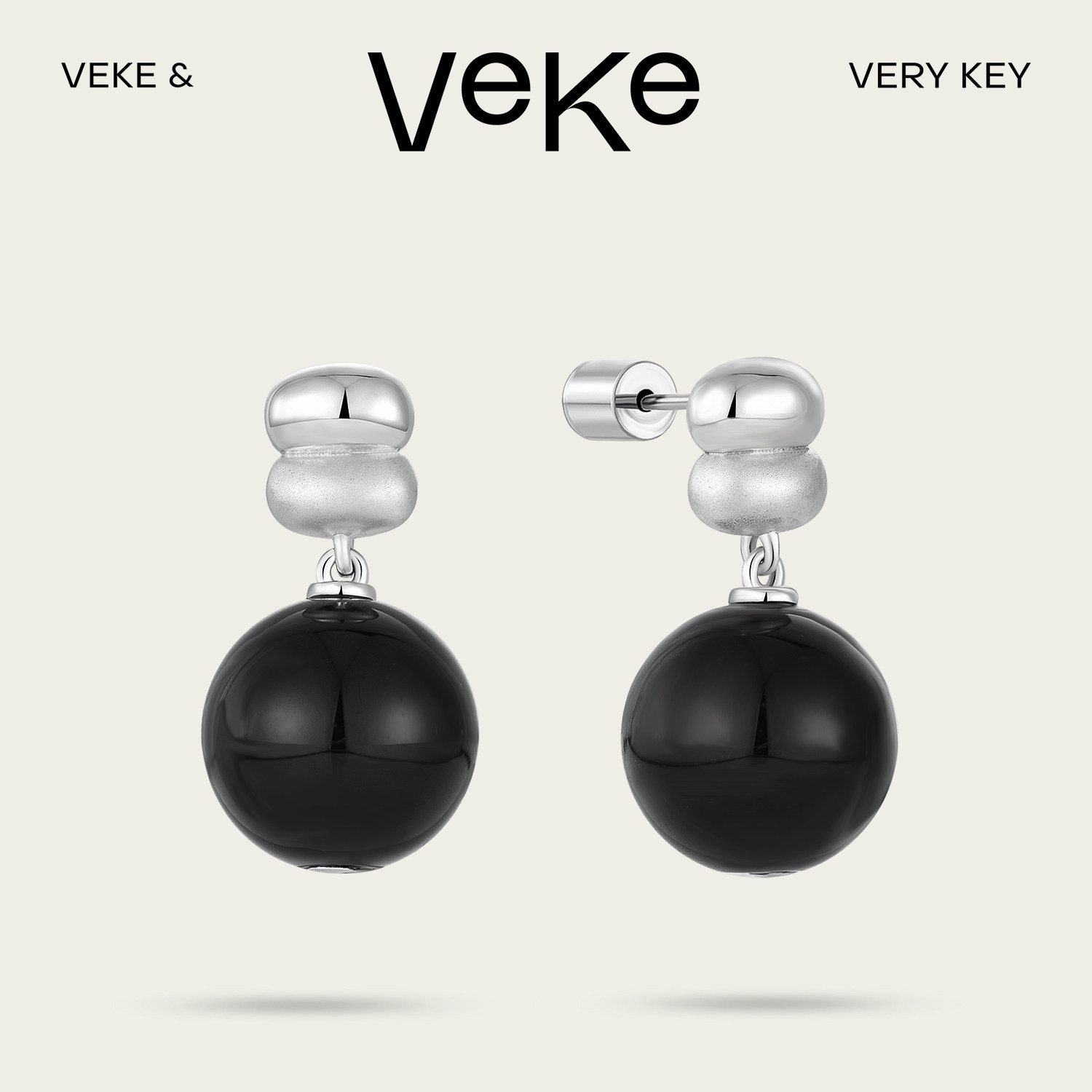 VEKE「夜瞳」耳钉复古风黑色时尚配饰简约气质耳环SE18983A