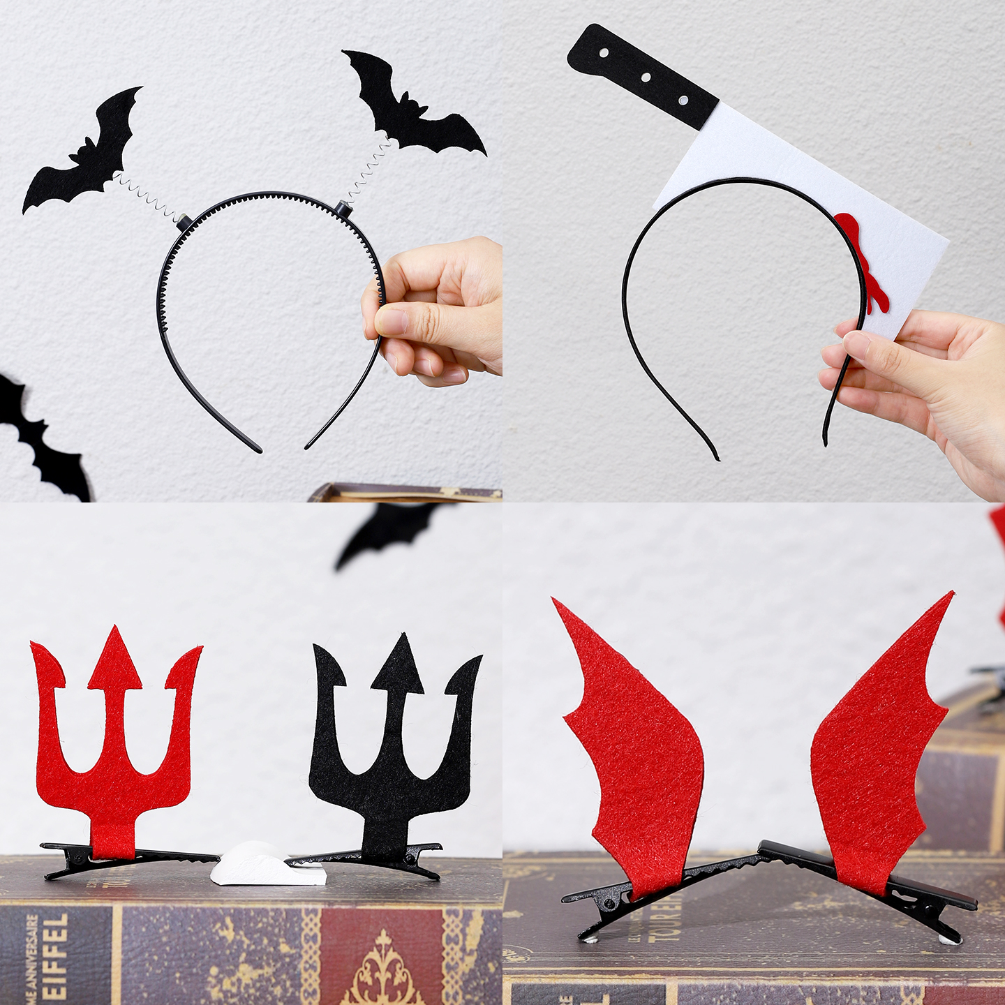 万圣节小恶魔翅膀发夹蝙蝠发箍三叉戟发夹菜刀头箍整蛊搞怪头饰
