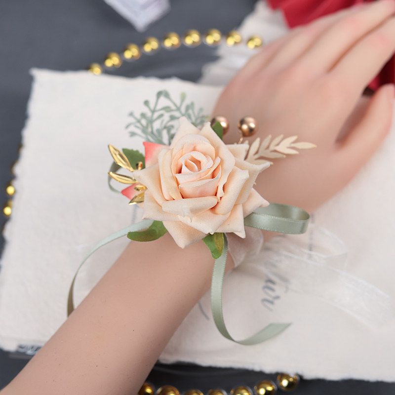韩式香槟仿真玫瑰伴娘手腕花姐妹团手花新娘新郎胸花父母伴郎襟花,节庆用品/礼品,手腕花,淘宝优惠券,粉丝福利购,淘宝优惠卷