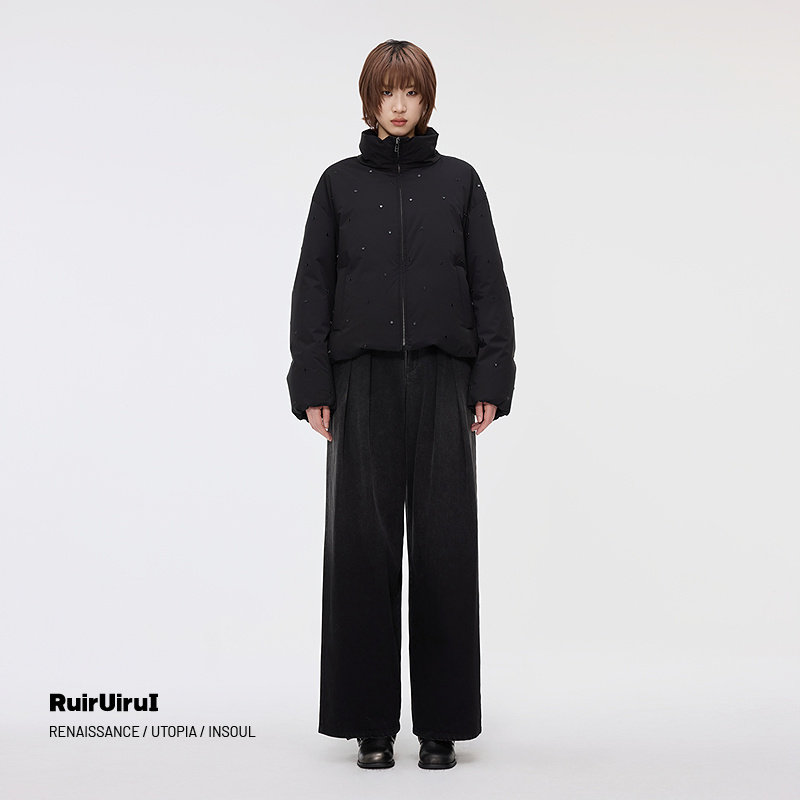 RuirUirul翻领高领立体合襟外套重工烫钻短款宽松女外套,女装/女士精品,羽绒服,淘宝优惠券,粉丝福利购,淘宝优惠卷