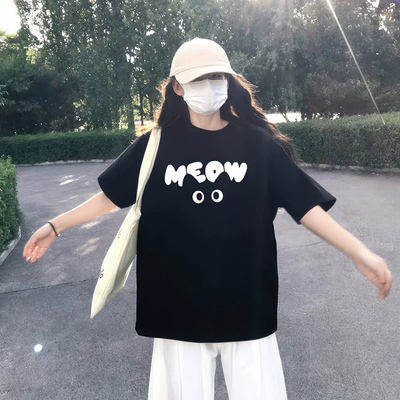 纯棉黑色短袖t恤女夏季半袖上衣