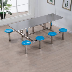 艾科堡不锈钢餐桌椅工厂单位学校食堂不锈钢餐桌套装 塑钢圆凳不锈