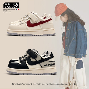 女童真皮板鞋2025春秋季新款男童软底运动鞋儿童潮牌休闲鞋小白鞋