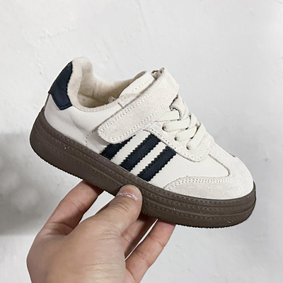 儿童德训鞋女童2025冬季加绒二棉鞋男童运动鞋中大童真皮鞋子